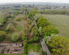 Lapworth Wharf Cut 2 Aerial view of the old cut to the Lapworth Wharf running alongside Wharf Lane