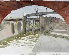 DSC02203 Lock 30 on the Stratford Canal at Lowsonford, May 1990. Original painting by Arthur Lockwood