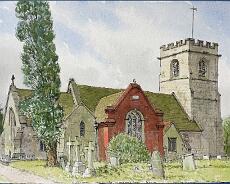 DSC02208 Packwood Church Apr 1988. Original painting by Arthur Lockwood