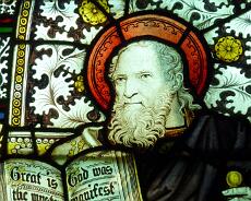 P1020047 Detail from Brodie memorial window. Note the likeness to Rev Brodie himself; was the window modelled from his photograph?