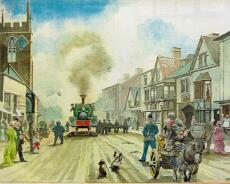 P1020724 Picture of an engine being delivered to work on completion of the new railway in Henley in 1894. Engine was delivered to Bearley then driven under its own steam...