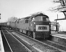 Cock02 BR 'Western' Class diesel backs her train onto the down line at Lapworth Station