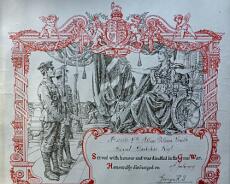P1070421 Certificate presented to Alban Smith on his discharge after losing his arm